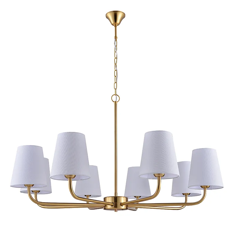 Brass Beige Fabric Lampshade Chandelier